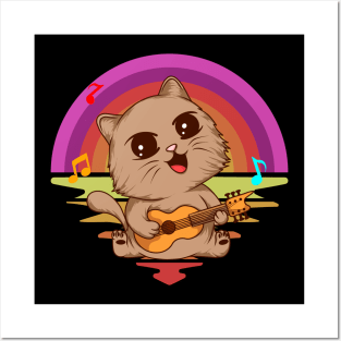 Kitty Guitar Sunset Posters and Art